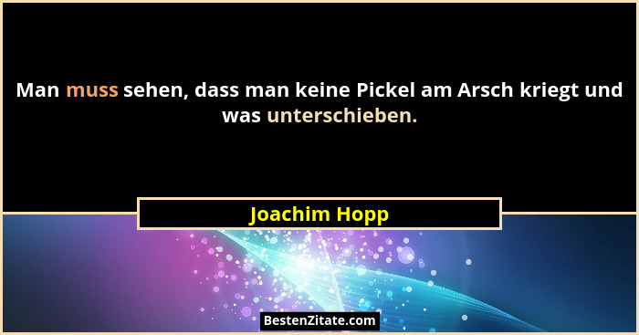 Man muss sehen, dass man keine Pickel am Arsch kriegt und was unterschieben.... - Joachim Hopp