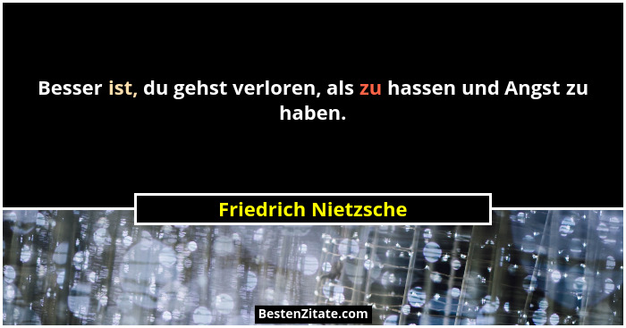 Besser ist, du gehst verloren, als zu hassen und Angst zu haben.... - Friedrich Nietzsche
