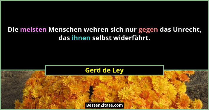 Die meisten Menschen wehren sich nur gegen das Unrecht, das ihnen selbst widerfährt.... - Gerd de Ley