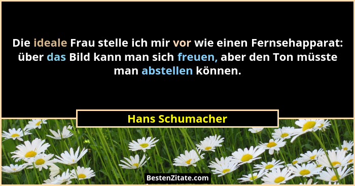 Die ideale Frau stelle ich mir vor wie einen Fernsehapparat: über das Bild kann man sich freuen, aber den Ton müsste man abstellen k... - Hans Schumacher
