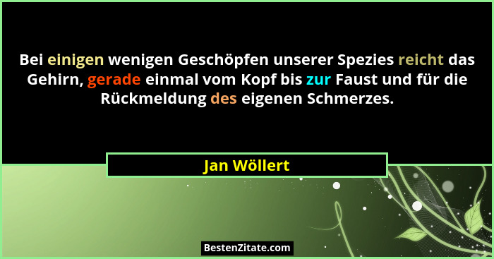 Bei einigen wenigen Geschöpfen unserer Spezies reicht das Gehirn, gerade einmal vom Kopf bis zur Faust und für die Rückmeldung des eigen... - Jan Wöllert