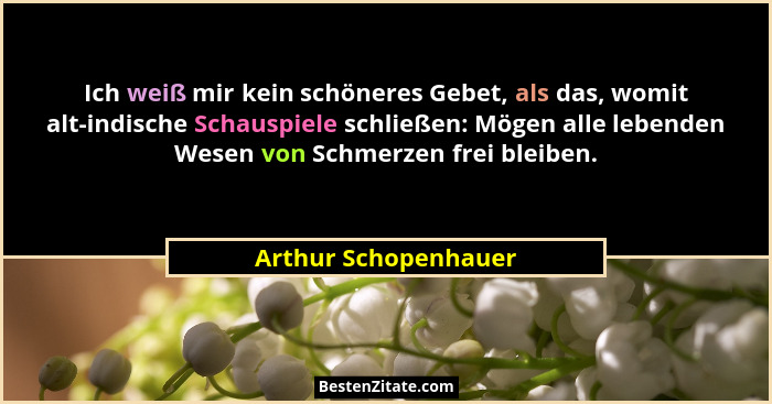 Ich weiß mir kein schöneres Gebet, als das, womit alt-indische Schauspiele schließen: Mögen alle lebenden Wesen von Schmerzen fr... - Arthur Schopenhauer