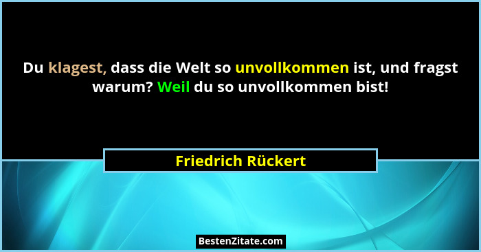 Du klagest, dass die Welt so unvollkommen ist, und fragst warum? Weil du so unvollkommen bist!... - Friedrich Rückert