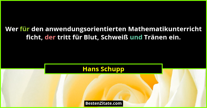 Wer für den anwendungsorientierten Mathematikunterricht ficht, der tritt für Blut, Schweiß und Tränen ein.... - Hans Schupp