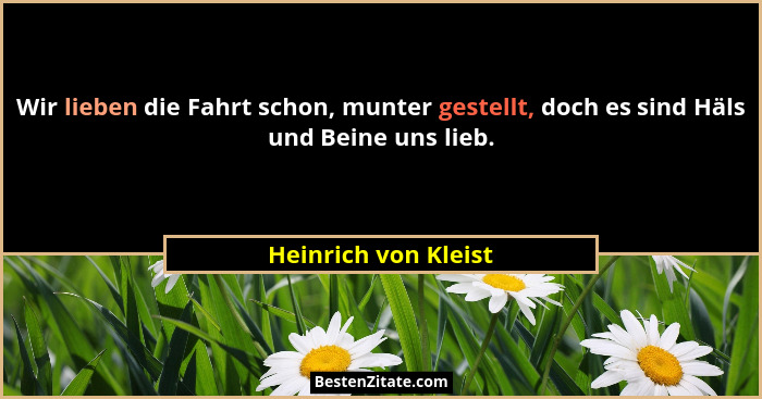 Wir lieben die Fahrt schon, munter gestellt, doch es sind Häls und Beine uns lieb.... - Heinrich von Kleist