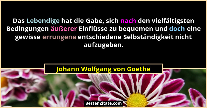 Das Lebendige hat die Gabe, sich nach den vielfältigsten Bedingungen äußerer Einflüsse zu bequemen und doch eine gewisse... - Johann Wolfgang von Goethe