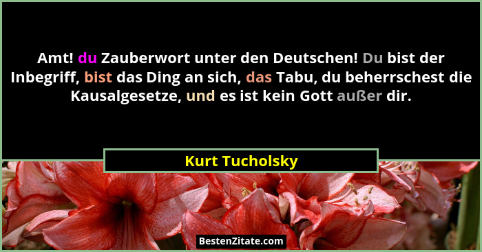 Amt! du Zauberwort unter den Deutschen! Du bist der Inbegriff, bist das Ding an sich, das Tabu, du beherrschest die Kausalgesetze, un... - Kurt Tucholsky