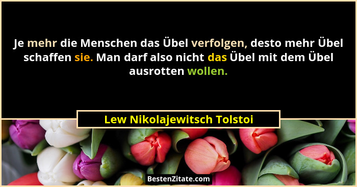 Je mehr die Menschen das Übel verfolgen, desto mehr Übel schaffen sie. Man darf also nicht das Übel mit dem Übel ausrotte... - Lew Nikolajewitsch Tolstoi