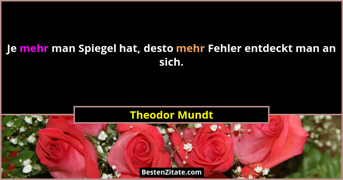 Je mehr man Spiegel hat, desto mehr Fehler entdeckt man an sich.... - Theodor Mundt