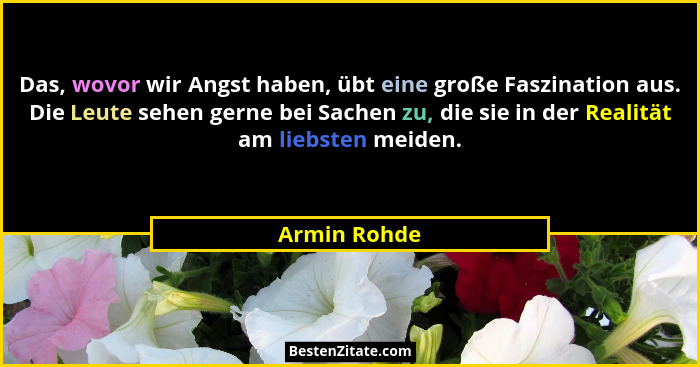 Das, wovor wir Angst haben, übt eine große Faszination aus. Die Leute sehen gerne bei Sachen zu, die sie in der Realität am liebsten mei... - Armin Rohde
