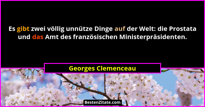 Es gibt zwei völlig unnütze Dinge auf der Welt: die Prostata und das Amt des französischen Ministerpräsidenten.... - Georges Clemenceau