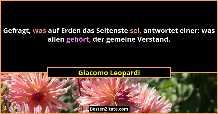 Gefragt, was auf Erden das Seltenste sei, antwortet einer: was allen gehört, der gemeine Verstand.... - Giacomo Leopardi