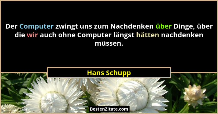 Der Computer zwingt uns zum Nachdenken über Dinge, über die wir auch ohne Computer längst hätten nachdenken müssen.... - Hans Schupp