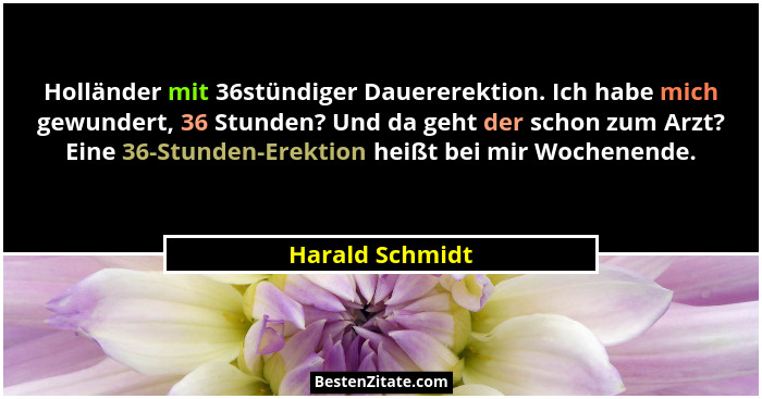 Holländer mit 36stündiger Dauererektion. Ich habe mich gewundert, 36 Stunden? Und da geht der schon zum Arzt? Eine 36-Stunden-Erektio... - Harald Schmidt