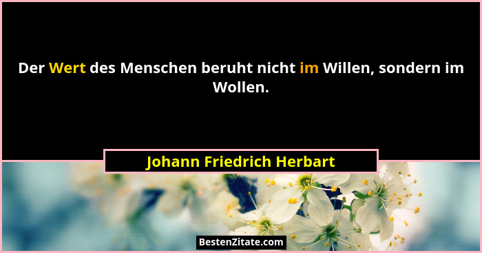 Der Wert des Menschen beruht nicht im Willen, sondern im Wollen.... - Johann Friedrich Herbart