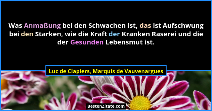 Was Anmaßung bei den Schwachen ist, das ist Aufschwung bei den Starken, wie die Kraft der Kranken Raserei u... - Luc de Clapiers, Marquis de Vauvenargues