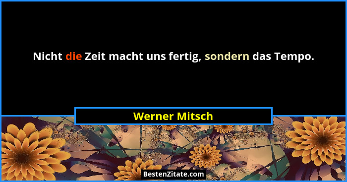 Nicht die Zeit macht uns fertig, sondern das Tempo.... - Werner Mitsch