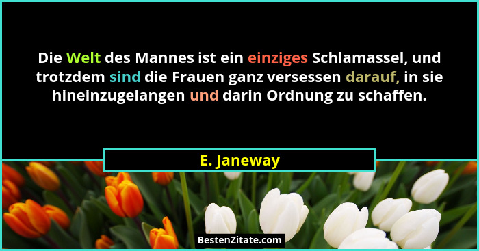 Die Welt des Mannes ist ein einziges Schlamassel, und trotzdem sind die Frauen ganz versessen darauf, in sie hineinzugelangen und darin O... - E. Janeway