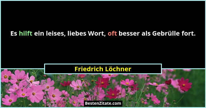 Es hilft ein leises, liebes Wort, oft besser als Gebrülle fort.... - Friedrich Löchner