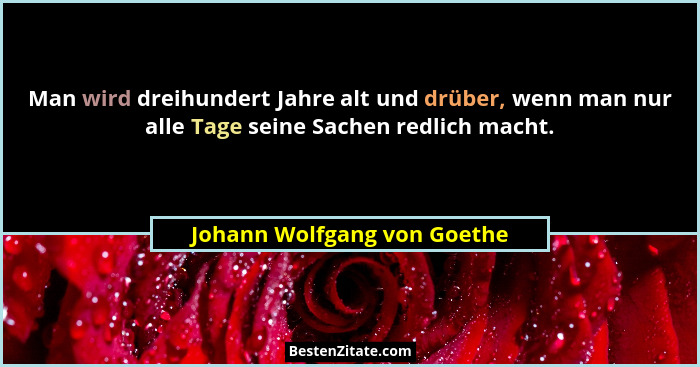 Man wird dreihundert Jahre alt und drüber, wenn man nur alle Tage seine Sachen redlich macht.... - Johann Wolfgang von Goethe