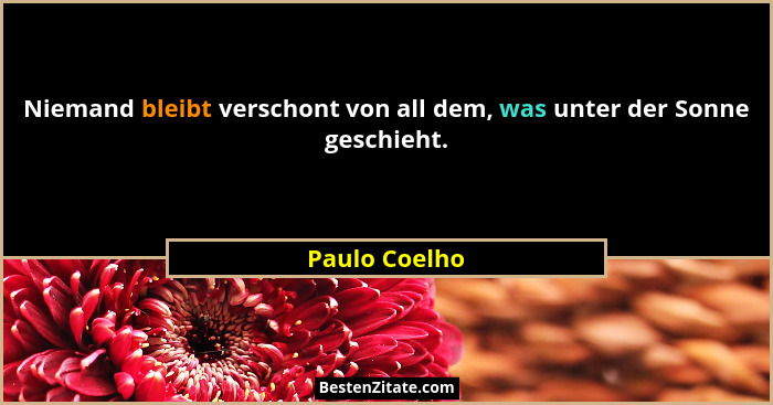 Niemand bleibt verschont von all dem, was unter der Sonne geschieht.... - Paulo Coelho