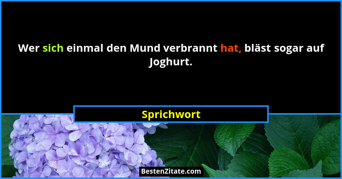 Wer sich einmal den Mund verbrannt hat, bläst sogar auf Joghurt.... - Sprichwort