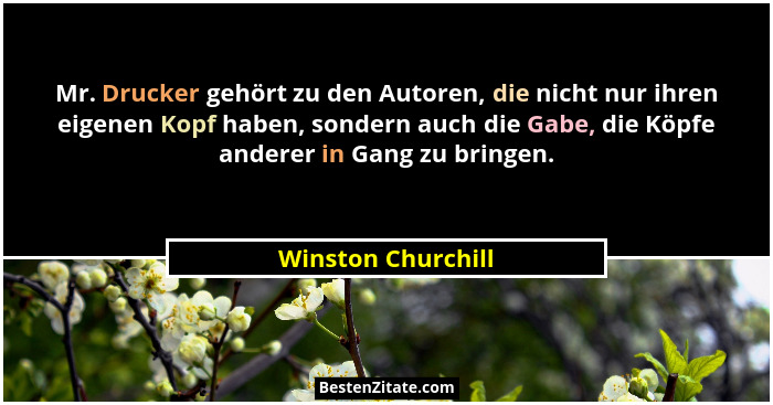 Mr. Drucker gehört zu den Autoren, die nicht nur ihren eigenen Kopf haben, sondern auch die Gabe, die Köpfe anderer in Gang zu bri... - Winston Churchill