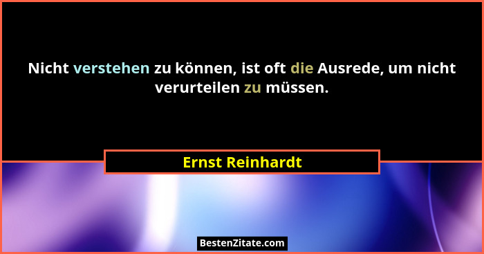 Nicht verstehen zu können, ist oft die Ausrede, um nicht verurteilen zu müssen.... - Ernst Reinhardt