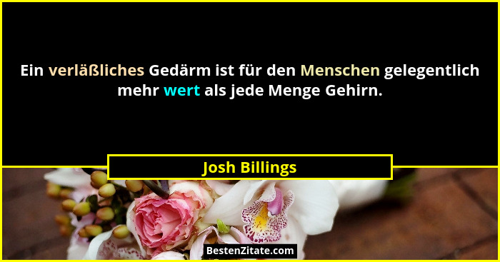 Ein verläßliches Gedärm ist für den Menschen gelegentlich mehr wert als jede Menge Gehirn.... - Josh Billings