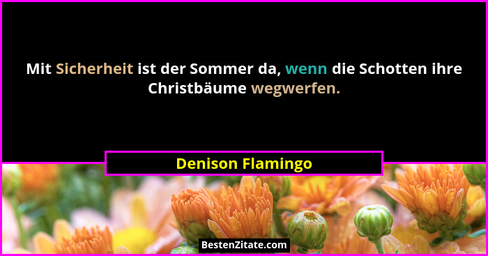 Mit Sicherheit ist der Sommer da, wenn die Schotten ihre Christbäume wegwerfen.... - Denison Flamingo