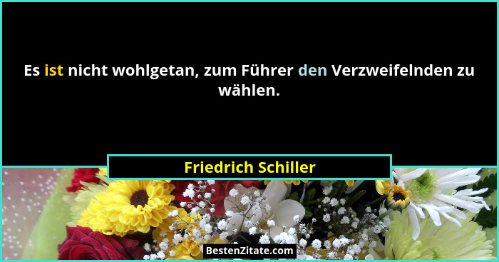 Es ist nicht wohlgetan, zum Führer den Verzweifelnden zu wählen.... - Friedrich Schiller