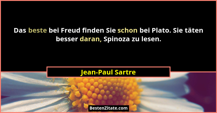 Das beste bei Freud finden Sie schon bei Plato. Sie täten besser daran, Spinoza zu lesen.... - Jean-Paul Sartre