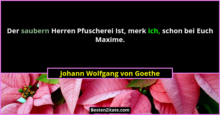 Der saubern Herren Pfuscherei Ist, merk ich, schon bei Euch Maxime.... - Johann Wolfgang von Goethe