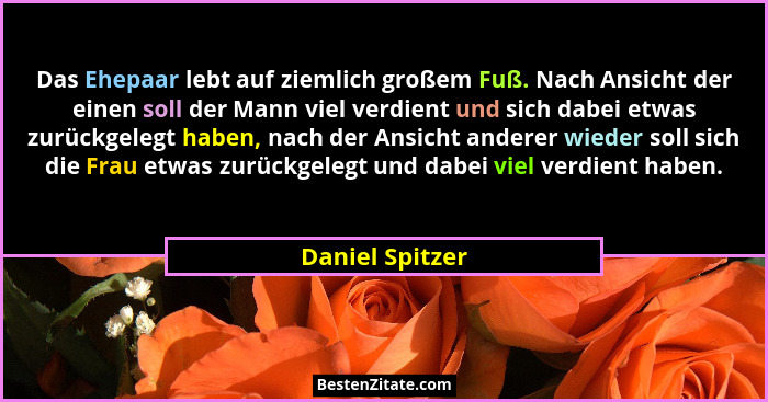 Das Ehepaar lebt auf ziemlich großem Fuß. Nach Ansicht der einen soll der Mann viel verdient und sich dabei etwas zurückgelegt haben,... - Daniel Spitzer