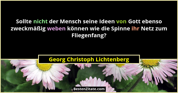 Sollte nicht der Mensch seine Ideen von Gott ebenso zweckmäßig weben können wie die Spinne ihr Netz zum Fliegenfang?... - Georg Christoph Lichtenberg