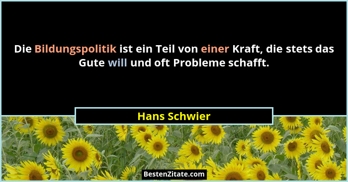Die Bildungspolitik ist ein Teil von einer Kraft, die stets das Gute will und oft Probleme schafft.... - Hans Schwier