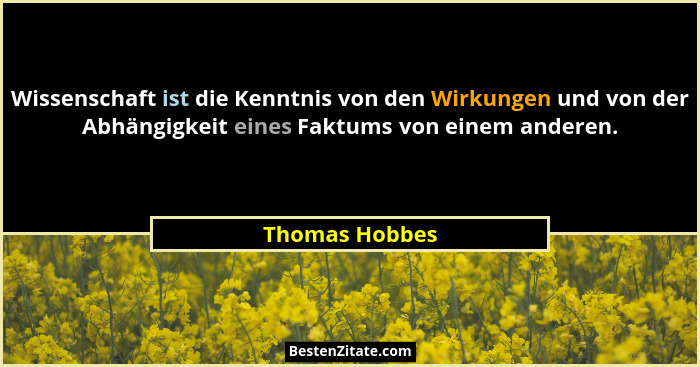Wissenschaft ist die Kenntnis von den Wirkungen und von der Abhängigkeit eines Faktums von einem anderen.... - Thomas Hobbes