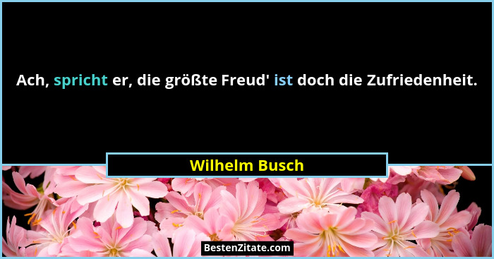 Ach, spricht er, die größte Freud' ist doch die Zufriedenheit.... - Wilhelm Busch