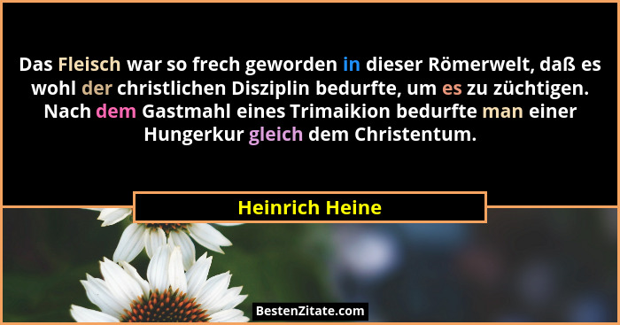 Das Fleisch war so frech geworden in dieser Römerwelt, daß es wohl der christlichen Disziplin bedurfte, um es zu züchtigen. Nach dem... - Heinrich Heine