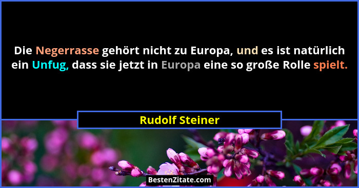 Die Negerrasse gehört nicht zu Europa, und es ist natürlich ein Unfug, dass sie jetzt in Europa eine so große Rolle spielt.... - Rudolf Steiner