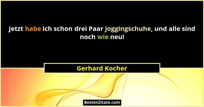 Jetzt habe ich schon drei Paar Joggingschuhe, und alle sind noch wie neu!... - Gerhard Kocher