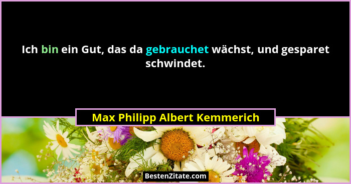 Ich bin ein Gut, das da gebrauchet wächst, und gesparet schwindet.... - Max Philipp Albert Kemmerich