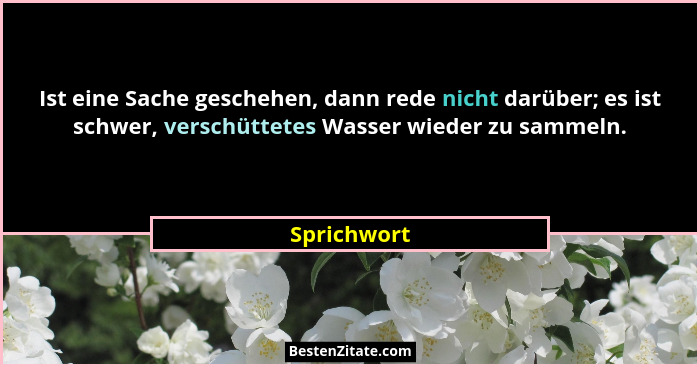 Ist eine Sache geschehen, dann rede nicht darüber; es ist schwer, verschüttetes Wasser wieder zu sammeln.... - Sprichwort