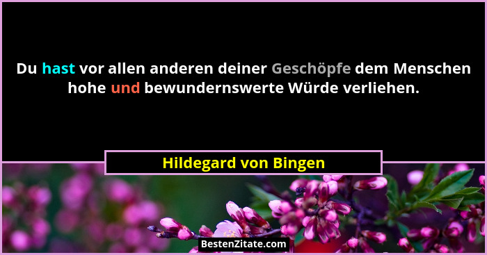 Du hast vor allen anderen deiner Geschöpfe dem Menschen hohe und bewundernswerte Würde verliehen.... - Hildegard von Bingen