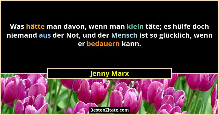 Was hätte man davon, wenn man klein täte; es hülfe doch niemand aus der Not, und der Mensch ist so glücklich, wenn er bedauern kann.... - Jenny Marx