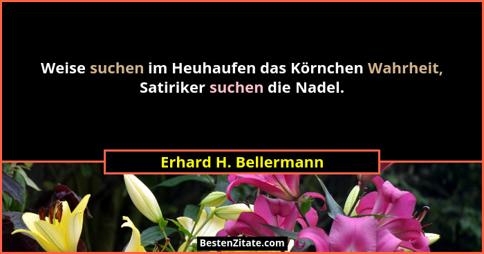 Weise suchen im Heuhaufen das Körnchen Wahrheit, Satiriker suchen die Nadel.... - Erhard H. Bellermann