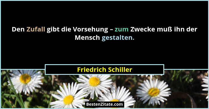 Den Zufall gibt die Vorsehung – zum Zwecke muß ihn der Mensch gestalten.... - Friedrich Schiller