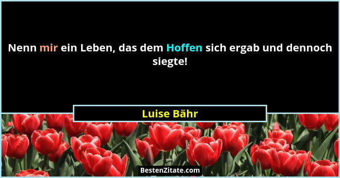 Nenn mir ein Leben, das dem Hoffen sich ergab und dennoch siegte!... - Luise Bähr