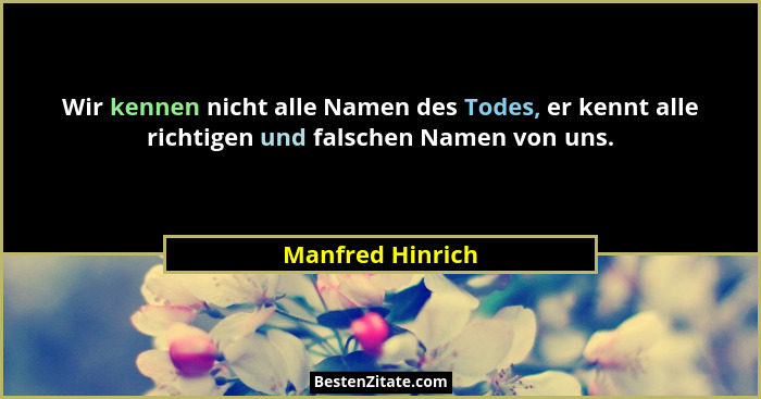 Wir kennen nicht alle Namen des Todes, er kennt alle richtigen und falschen Namen von uns.... - Manfred Hinrich