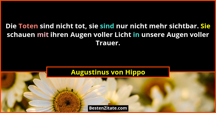 Die Toten sind nicht tot, sie sind nur nicht mehr sichtbar. Sie schauen mit ihren Augen voller Licht in unsere Augen voller Tra... - Augustinus von Hippo